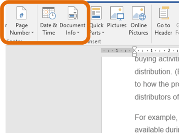 Adding dynamic content to a header or footer - MS Word 2016