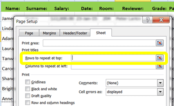 Repeat a Header Row on every page when printing a worksheet - Printing Basics Excel Tutorial