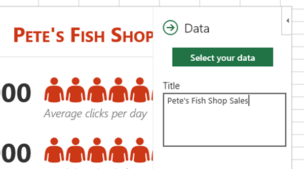 Click on the Data icon and enter the name for your graph into the box  -  Excel 2016 Tutorial