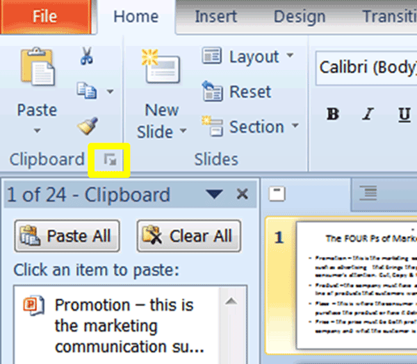 PowerPoint Tutorial - Using the Clipboard