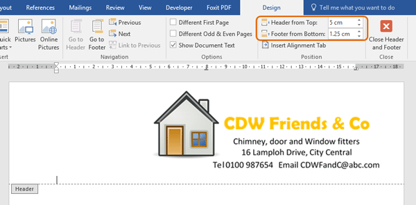 Adding images or logos to a header or footer - MS Word 2016