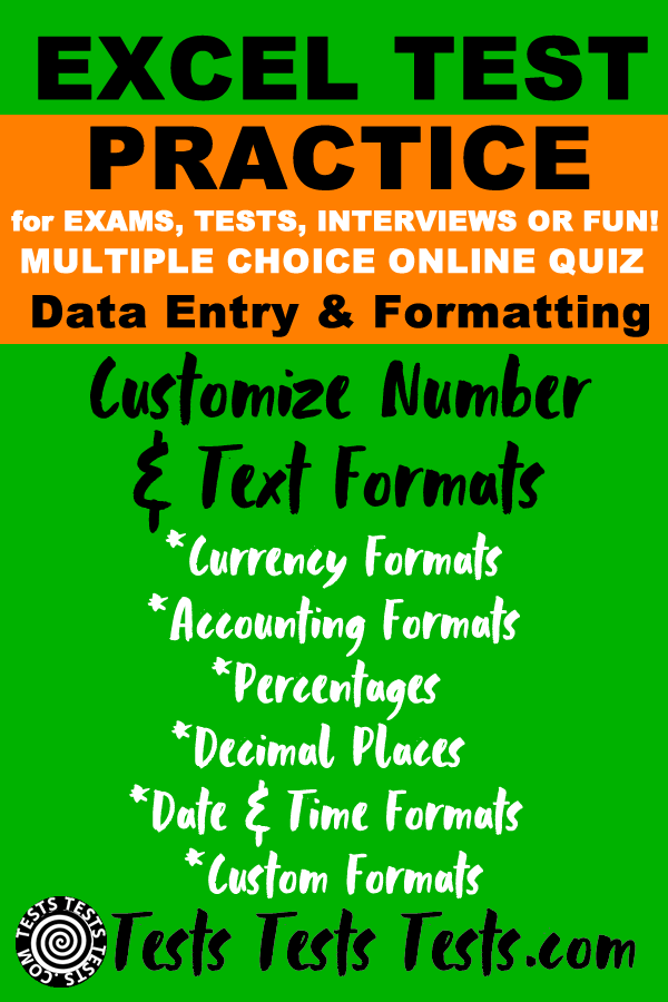 Customizing Number &
                    Text Formats in Excel Test
                    Excel 2016 Test