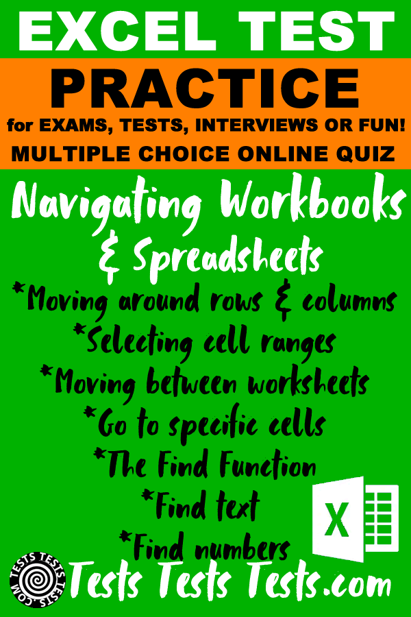 Navigating the Excel Workbook,
                    Excel Spreadsheet & Excel Sheets Test