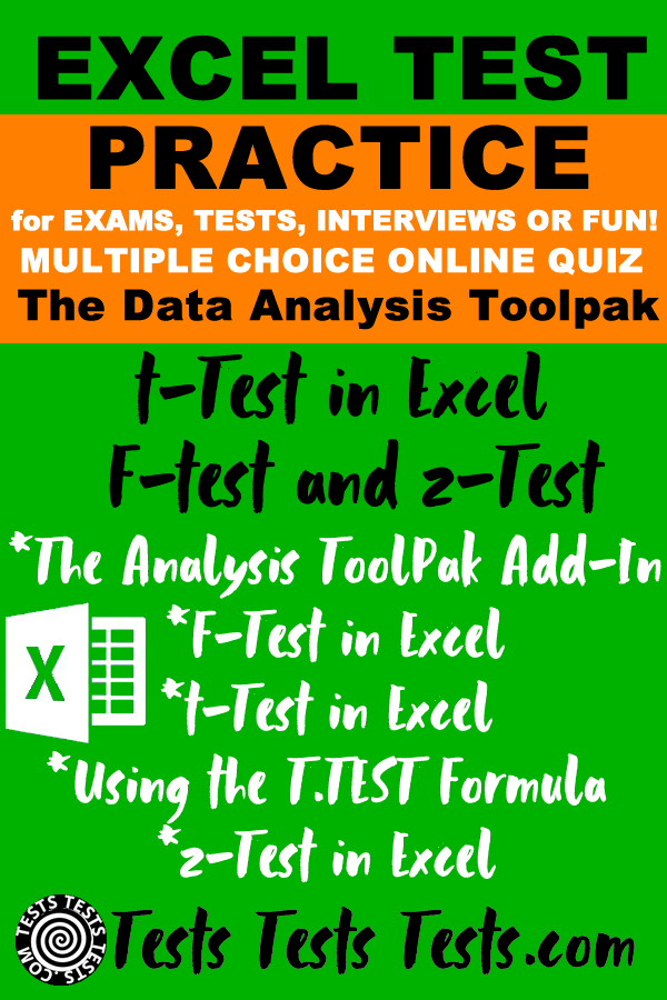 t-Test in Excel, F-test and z-Test Quiz
                    The Data Analysis Toolpak